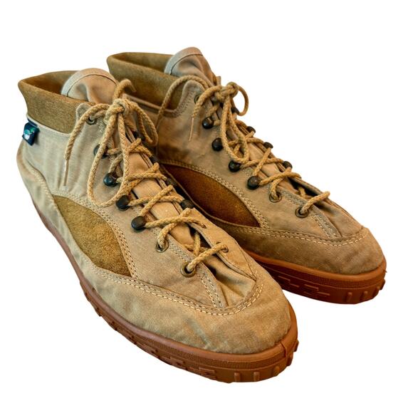 Vintage Camper Hiking Boots Tan Canvas Suede Ankle Lace Up Unisex - Picture 2 of 14